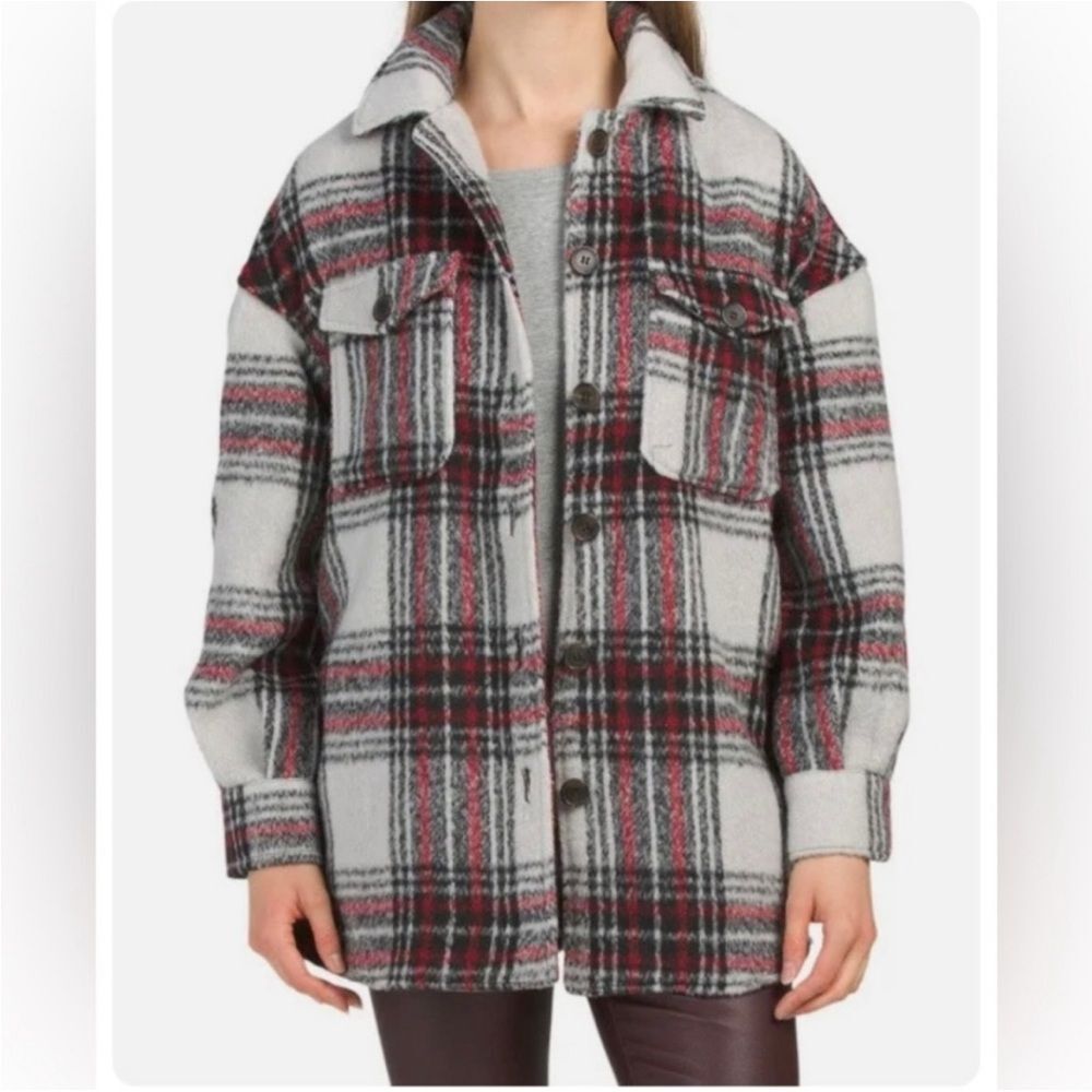 7 For All Mankind Anthropologie Oversized Shacket Plaid Coat Size Small Fall